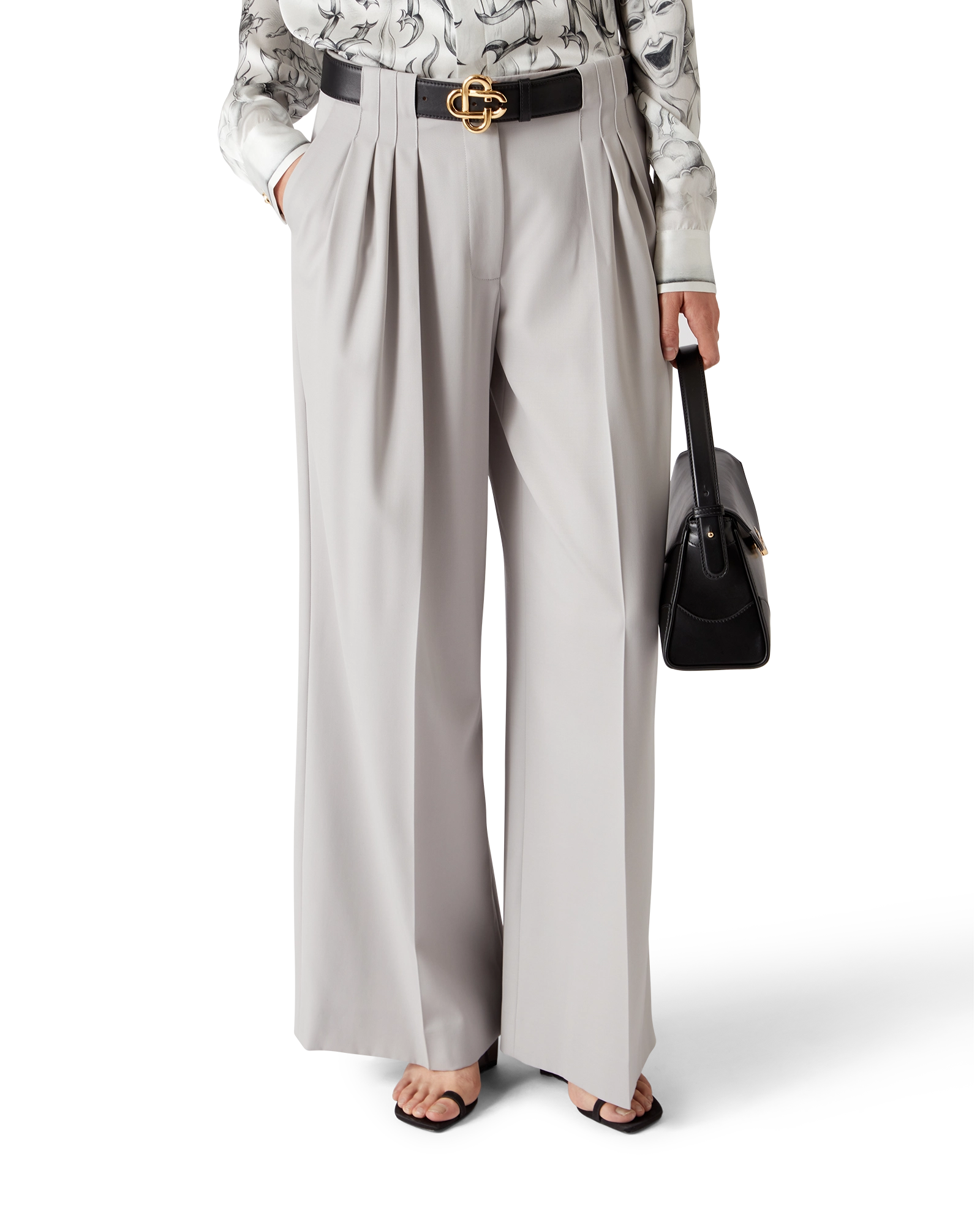 Wool Triple Pleat Tailored Trousers