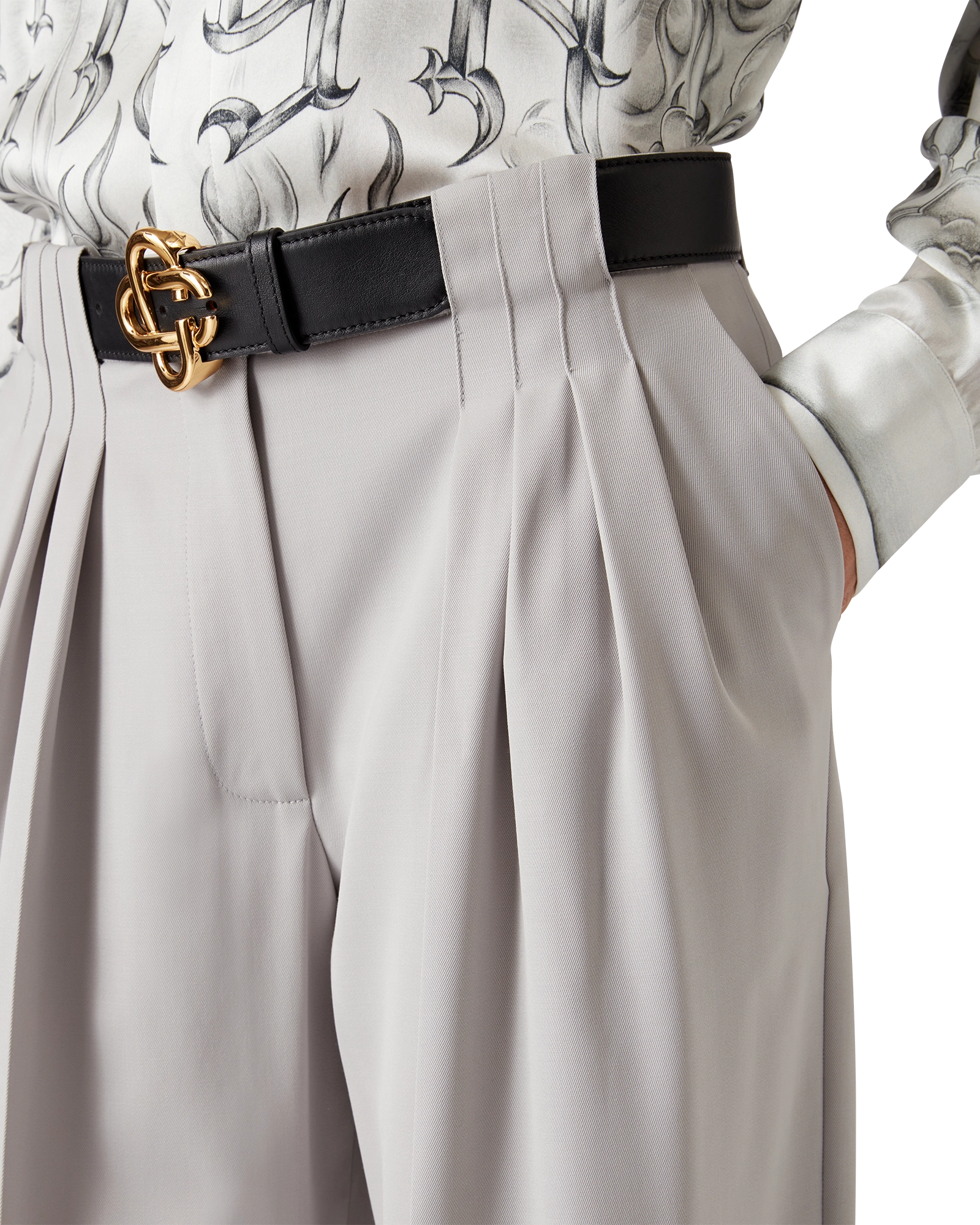 Wool Triple Pleat Tailored Trousers