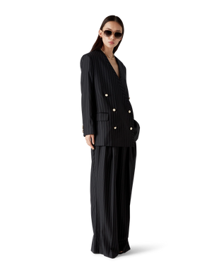 Wool Pinstripe Triple Pleat Tailored Trousers