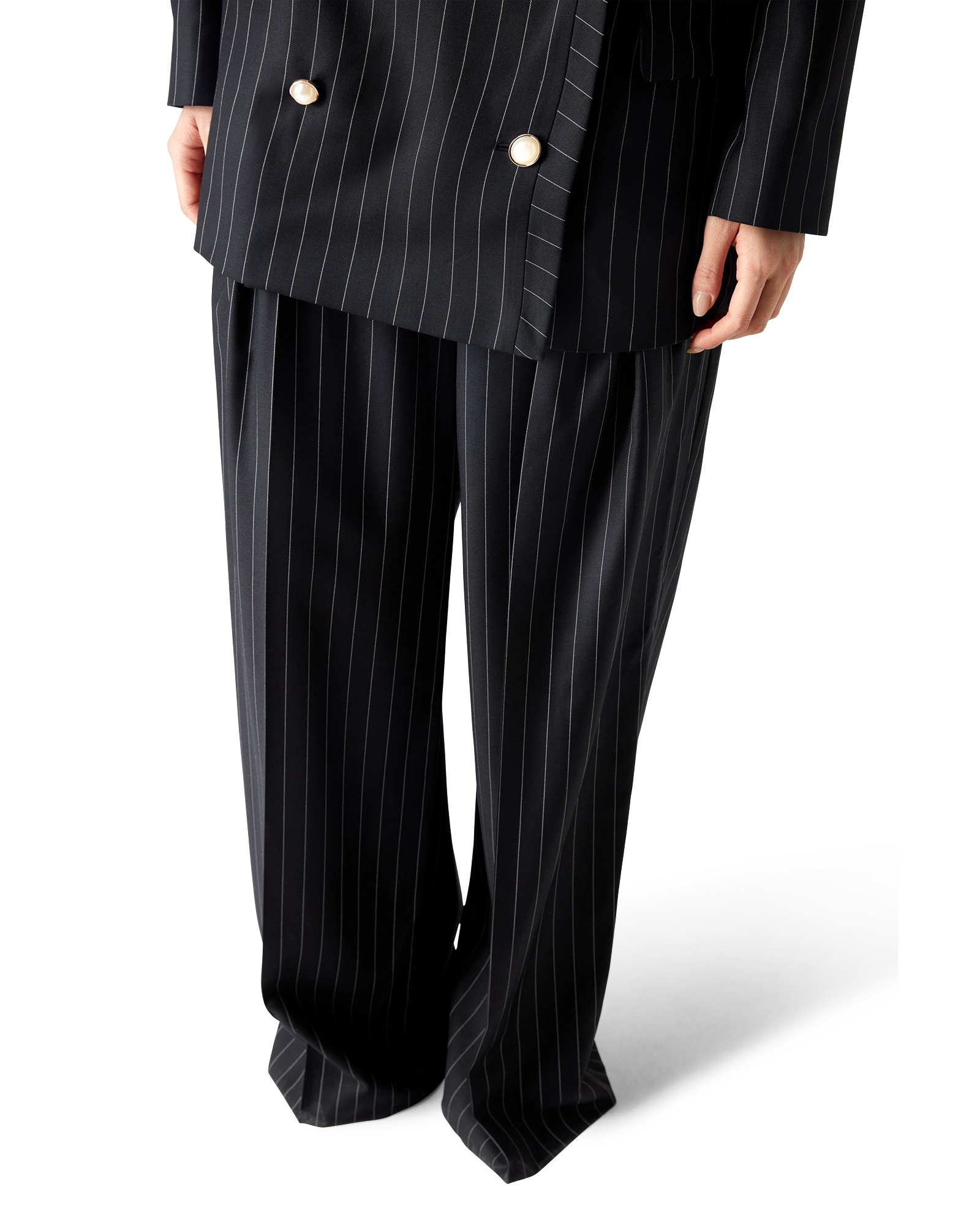 Wool Pinstripe Triple Pleat Tailored Trousers