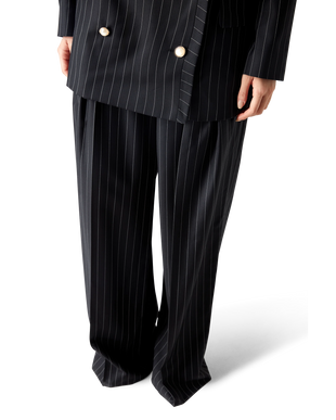 Wool Pinstripe Triple Pleat Tailored Trousers