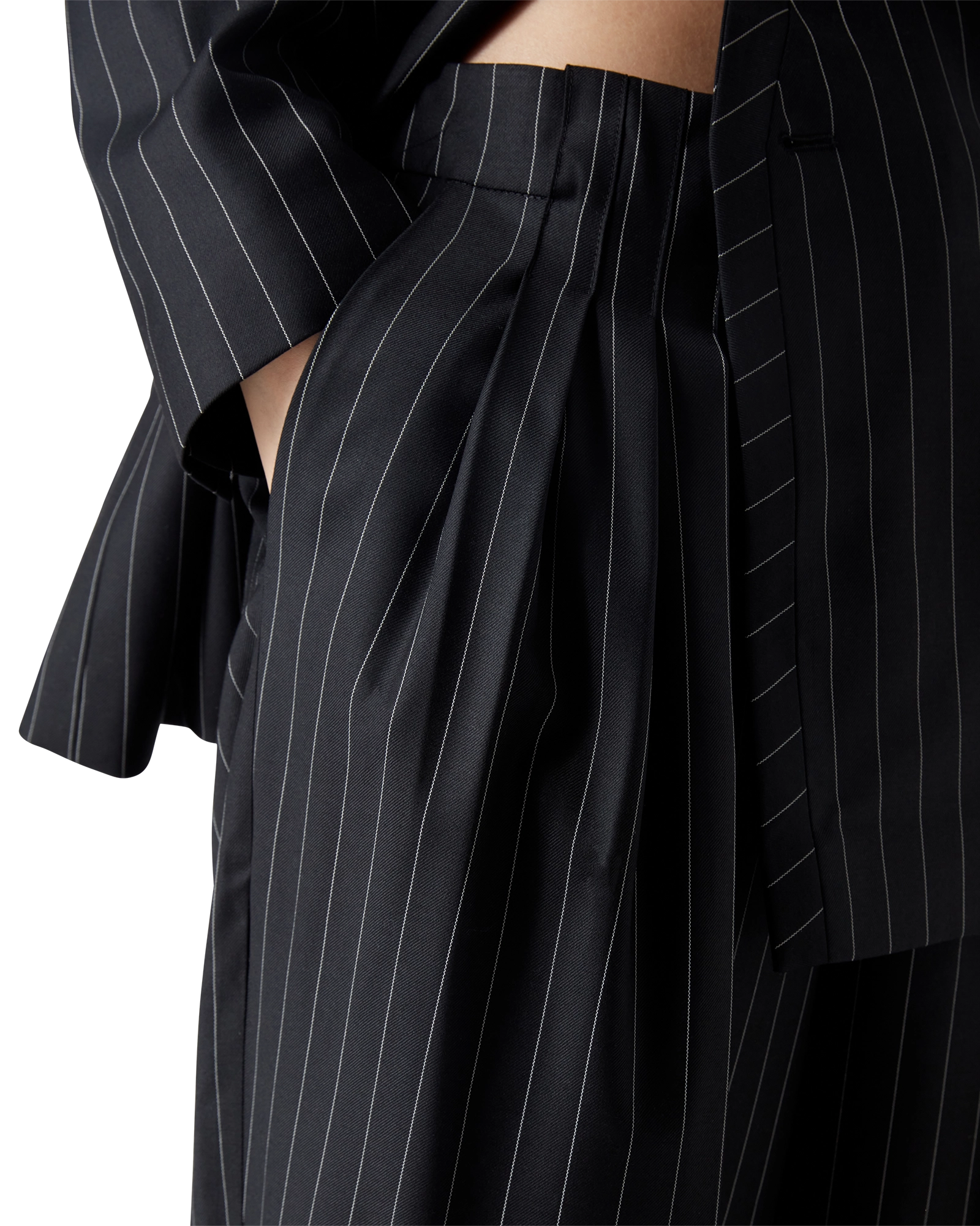 Wool Pinstripe Triple Pleat Tailored Trousers