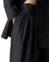 Wool Pinstripe Triple Pleat Tailored Trousers