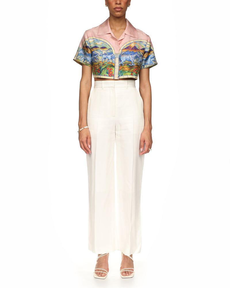 Chevaux Sauvages Cropped Silk Shirt