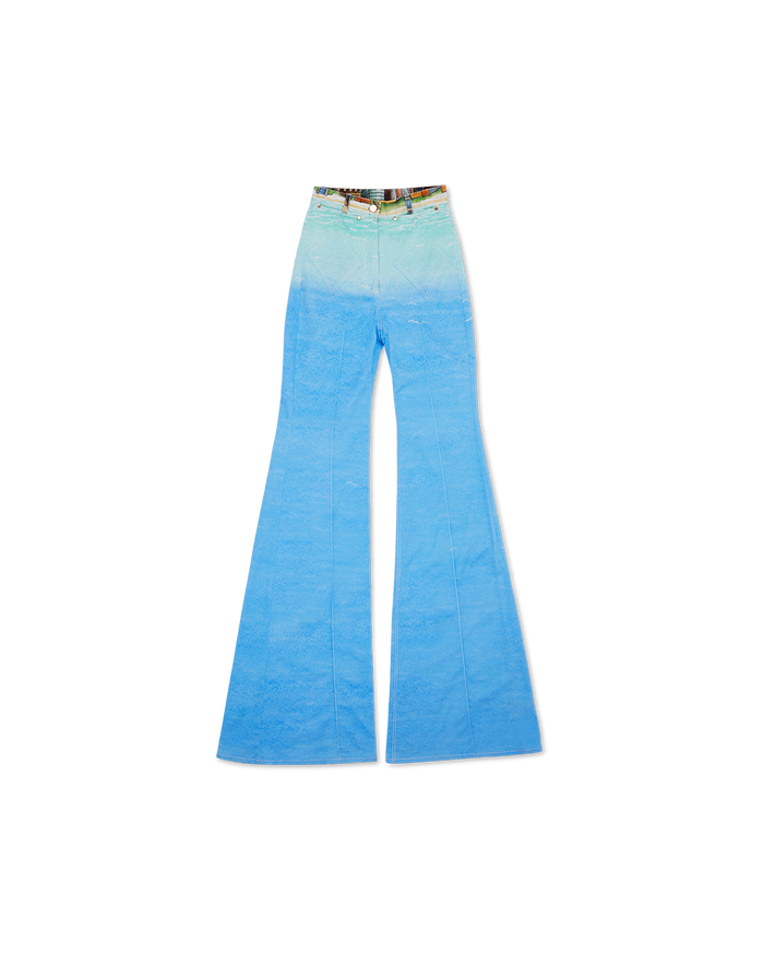 Voyage Dans Les Nuages Printed 70's Denim Flare Jean
