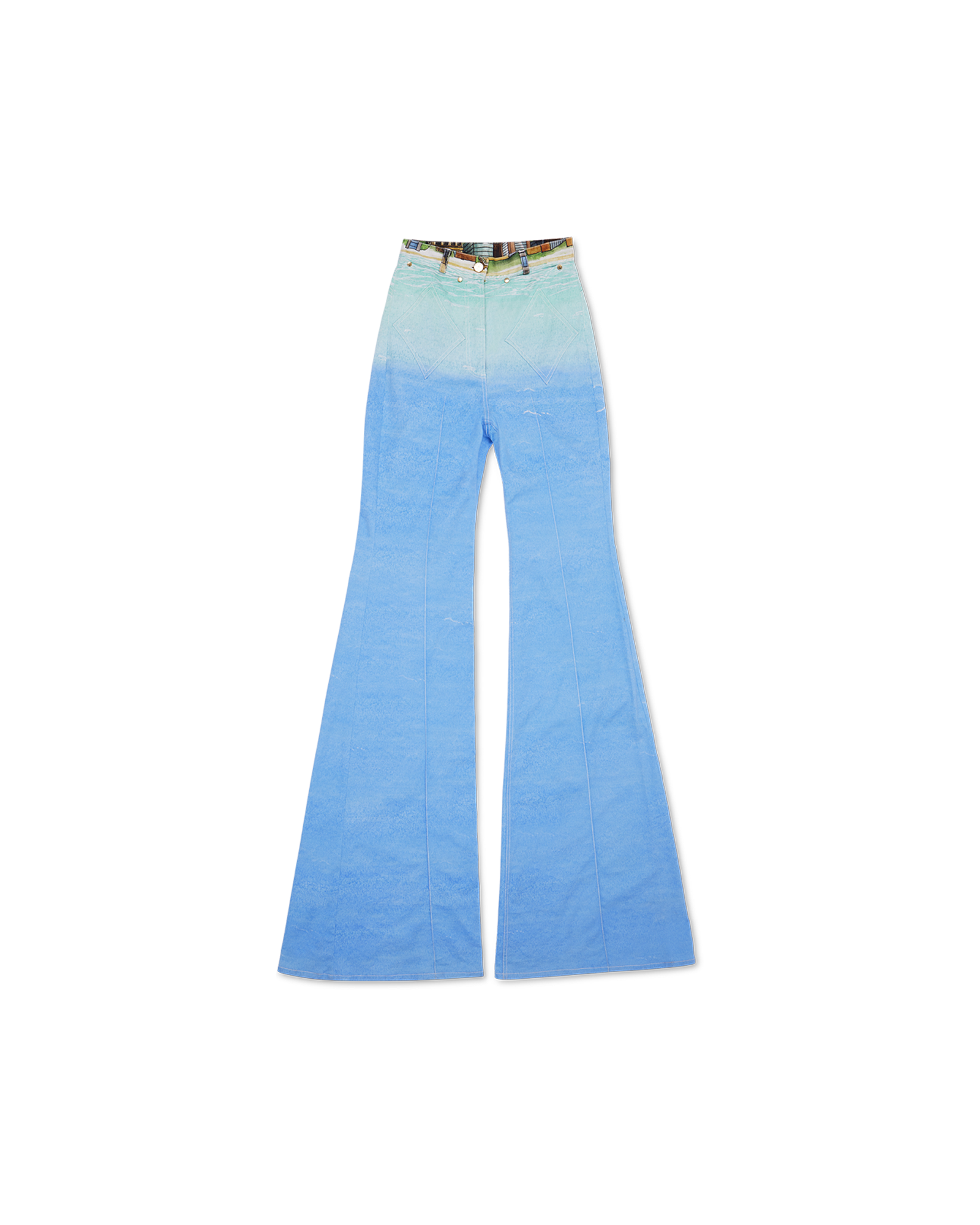 Voyage Dans Les Nuages Printed 70' s Denim Flare Jean