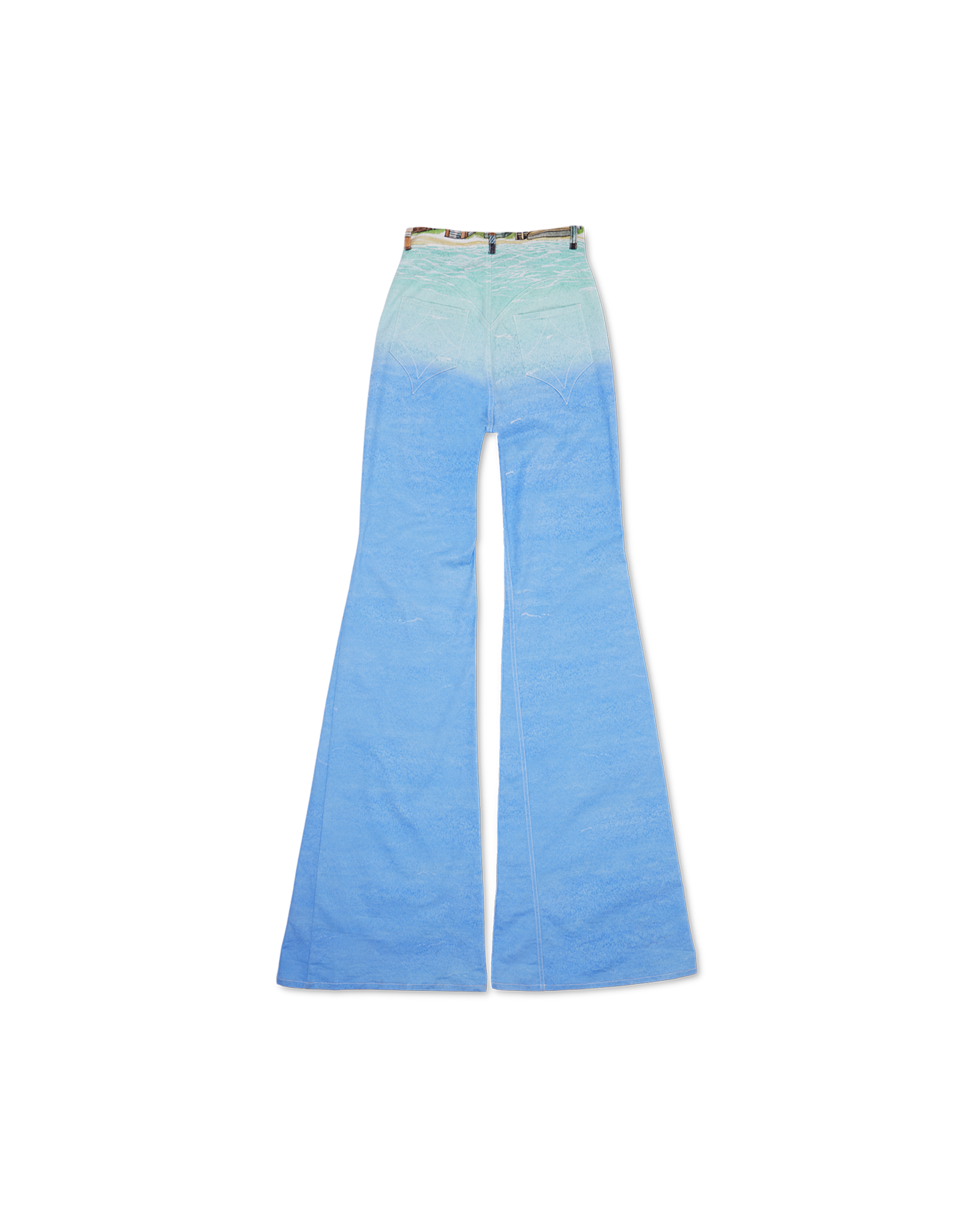 Voyage Dans Les Nuages Printed 70's Denim Flare Jean