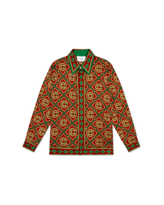 Burgundy Diamond Monogram Silk Shirt