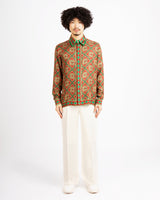 Burgundy Diamond Monogram Silk Shirt