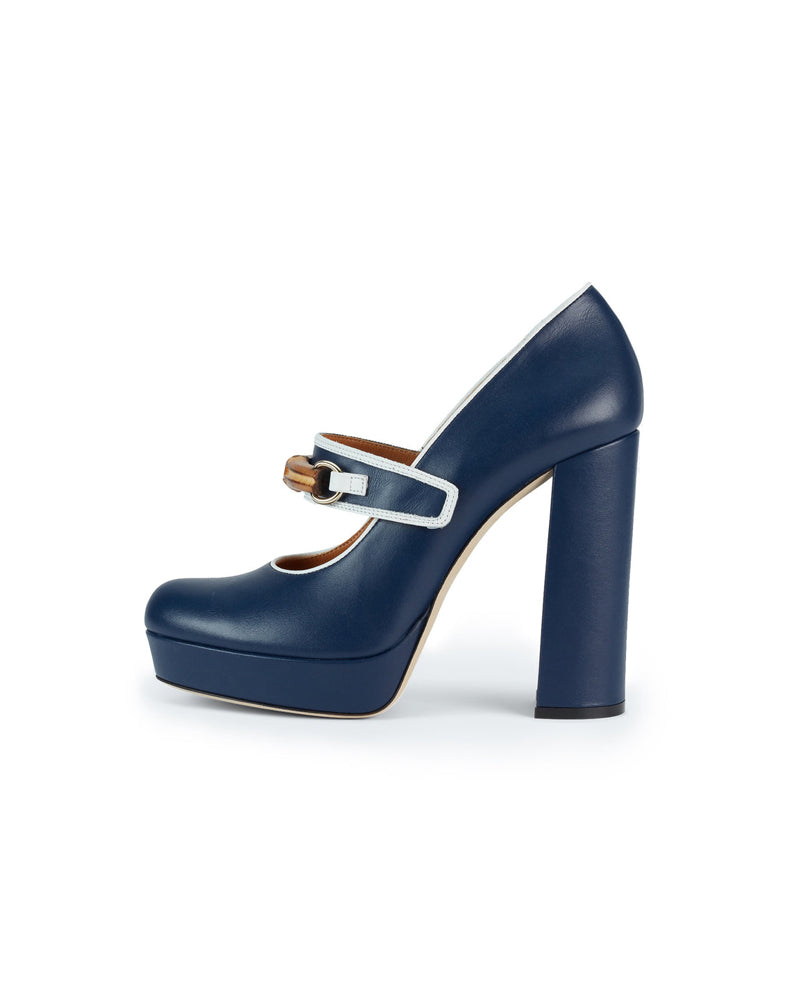 Navy Leather Bamboo Pumps