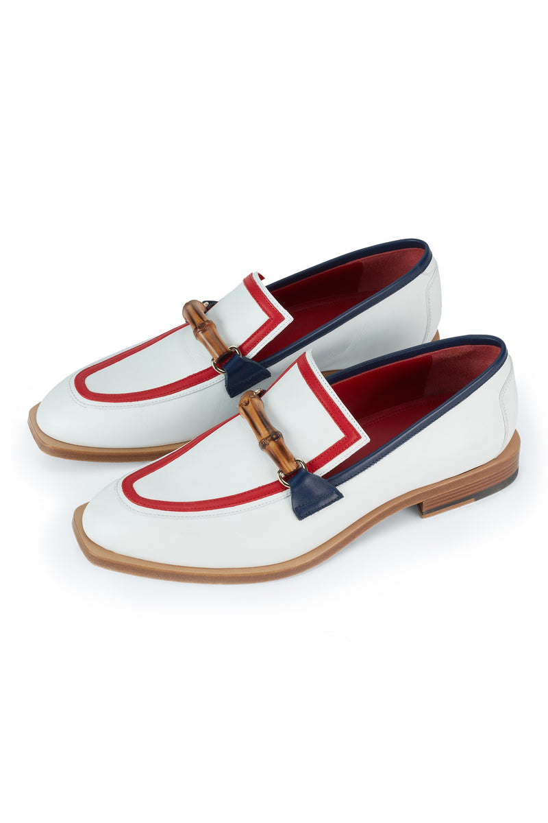 White & Red Leather Envelope Loafer