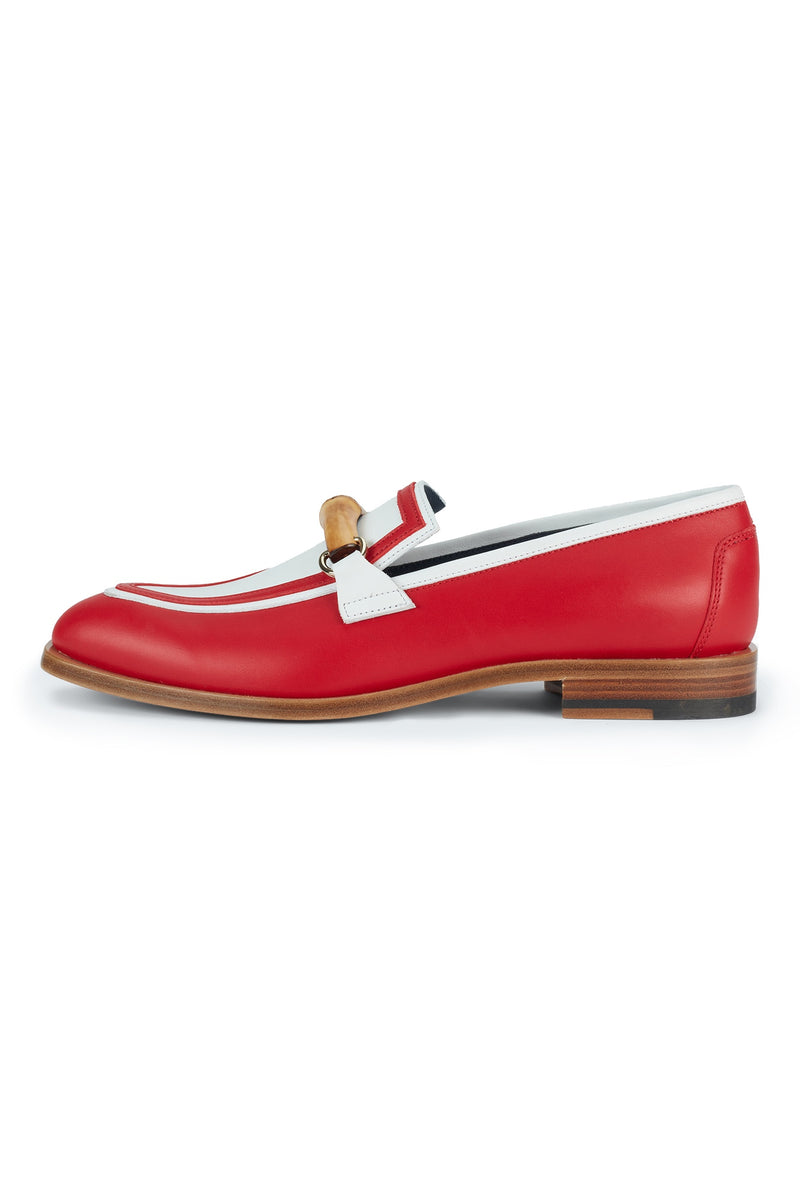 White & Red Leather Loafer
