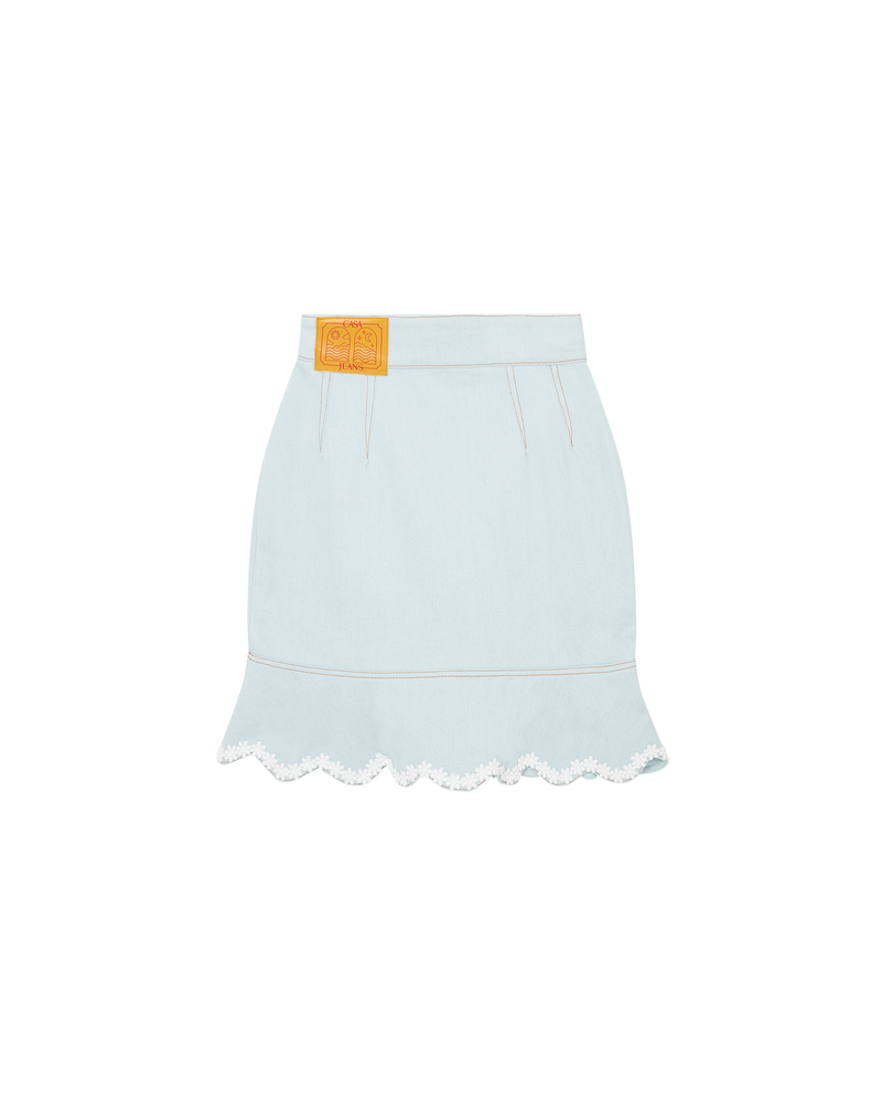 Scalloped Hem Denim Mini Skirt