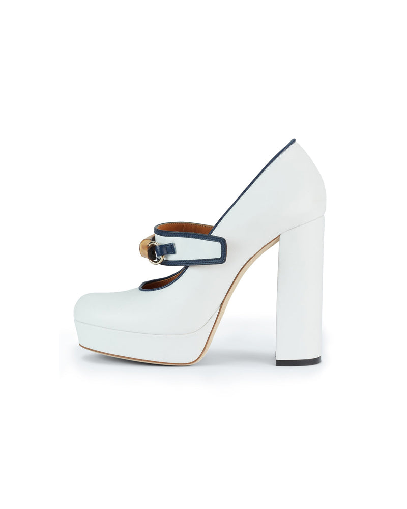 White Leather Bamboo Pumps
