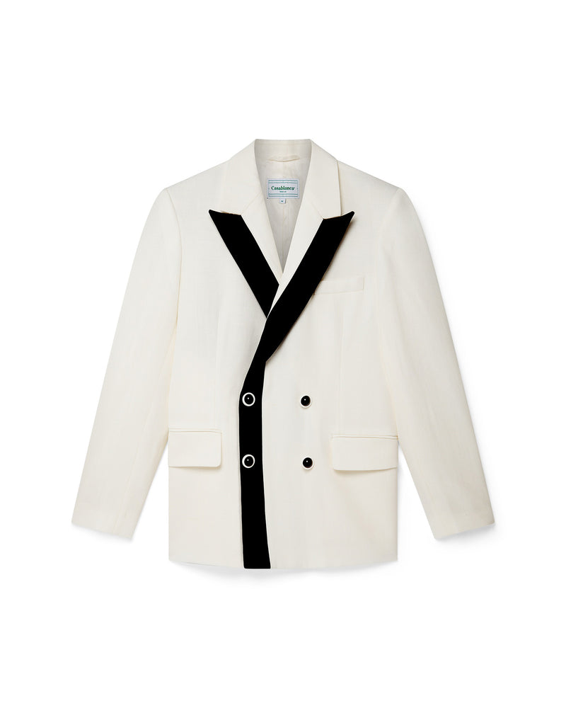 Off White Contrast Lapel Double Breasted Blazer